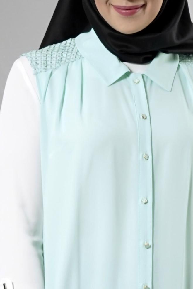 Hijab clothing BLUE 2468 New Multi Tesettür Şifon Yelek - ALVİNA