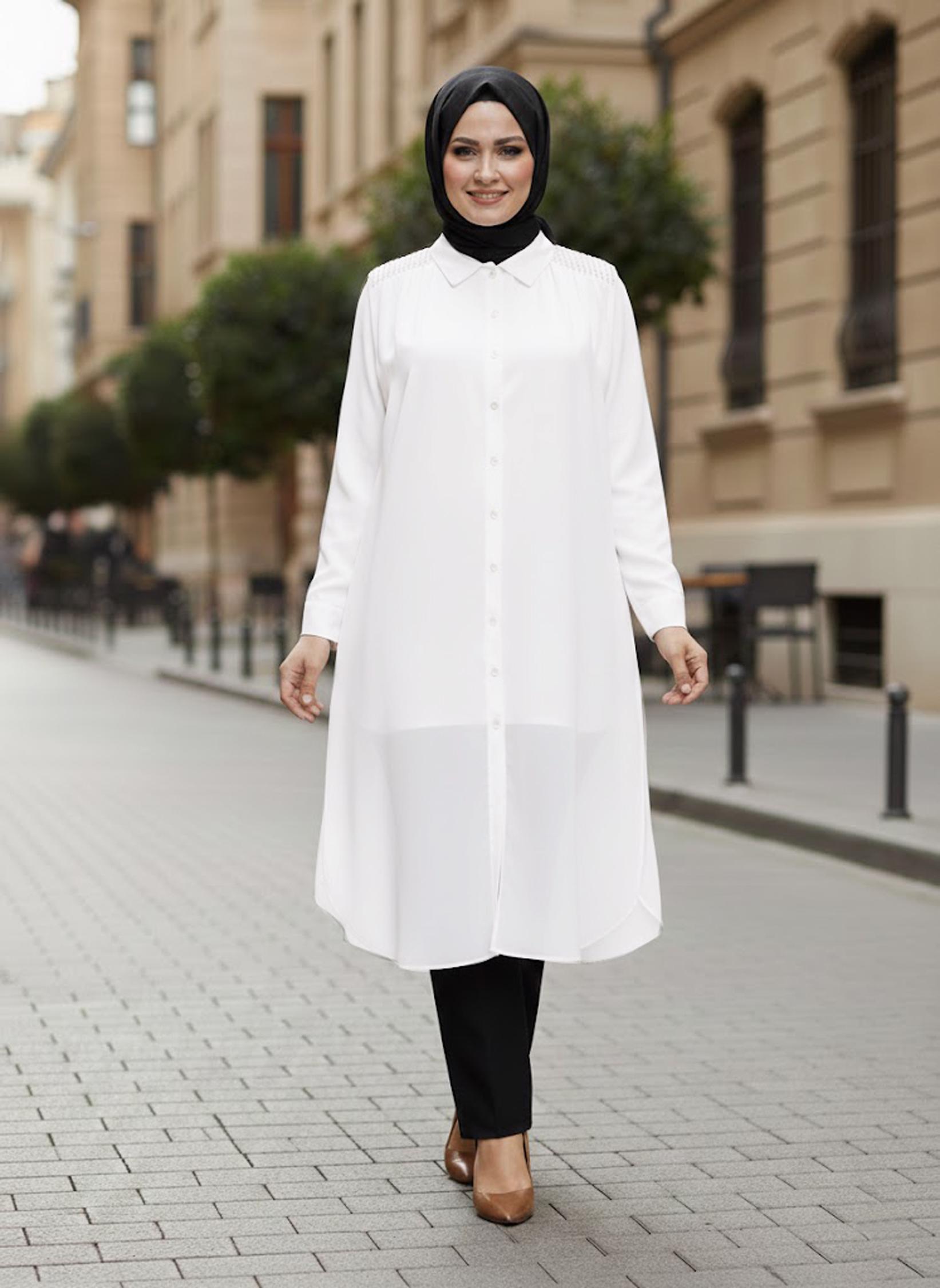 Tesettür giyim BEYAZ GÖMLEK YAKA ŞİFON YELEK 2468