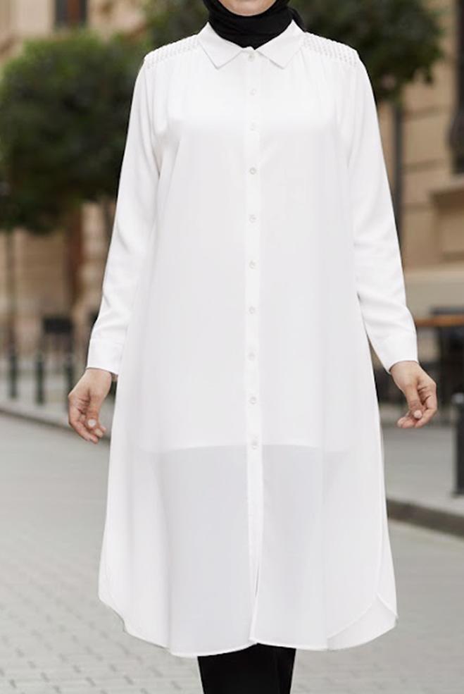 Hijab clothing WHITE SHIRT COLLAR CHIFFON VEST 2468 - ALVİNA