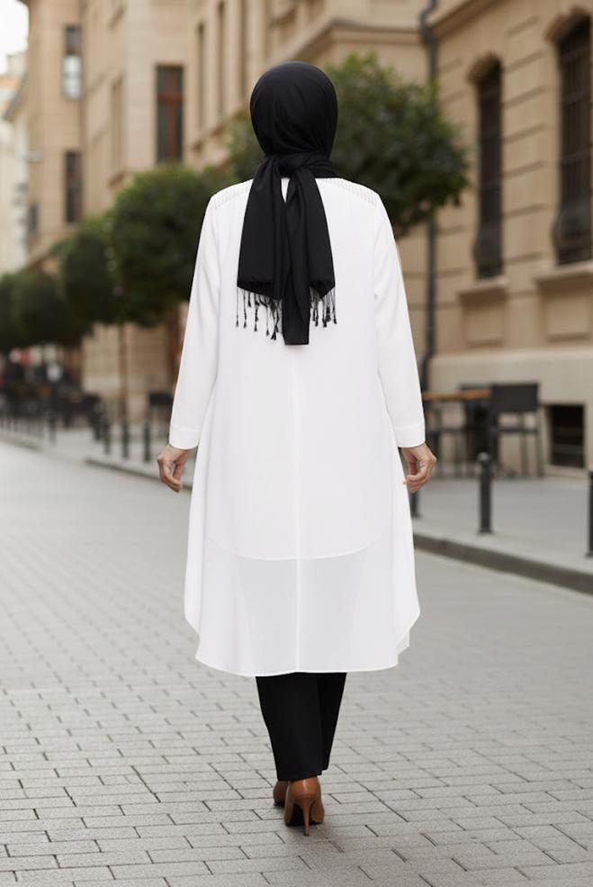 Hijab clothing WHITE SHIRT COLLAR CHIFFON VEST 2468 - ALVİNA