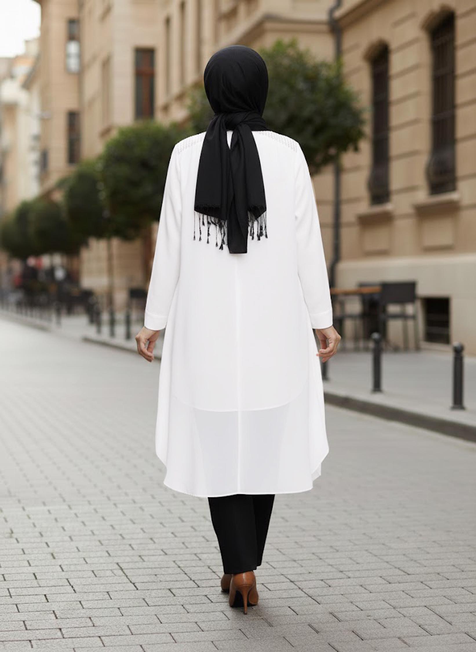 Tesettür giyim BEYAZ GÖMLEK YAKA ŞİFON YELEK 2468