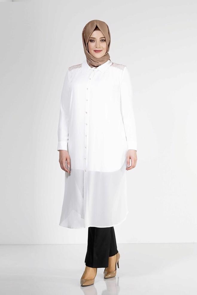 Hijab clothing WHITE 2468 New Multi Tesettür Şifon Yelek - ALVİNA
