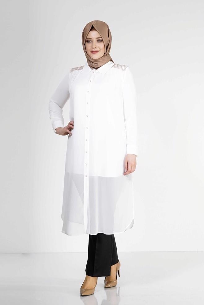 Hijab clothing WHITE 2468 New Multi Tesettür Şifon Yelek - ALVİNA