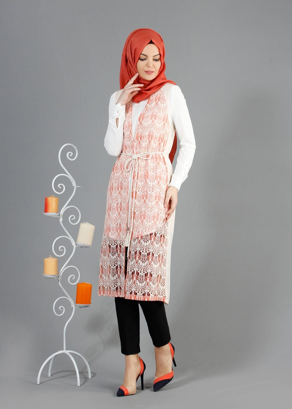 Vêtements hijab ÉCRUE 4644 İndila Tesettür Yelek