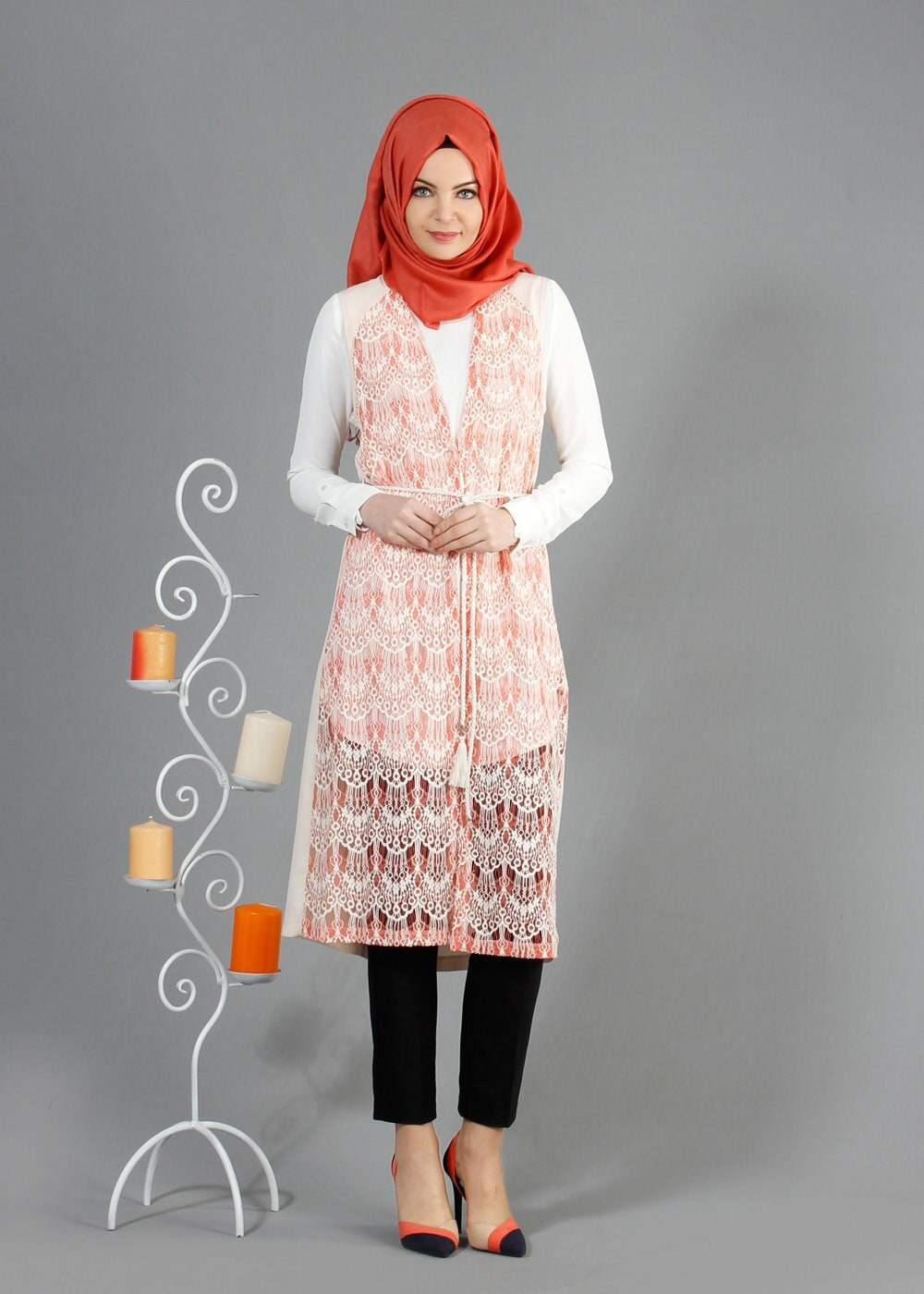 Vêtements hijab ÉCRUE 4644 İndila Tesettür Yelek