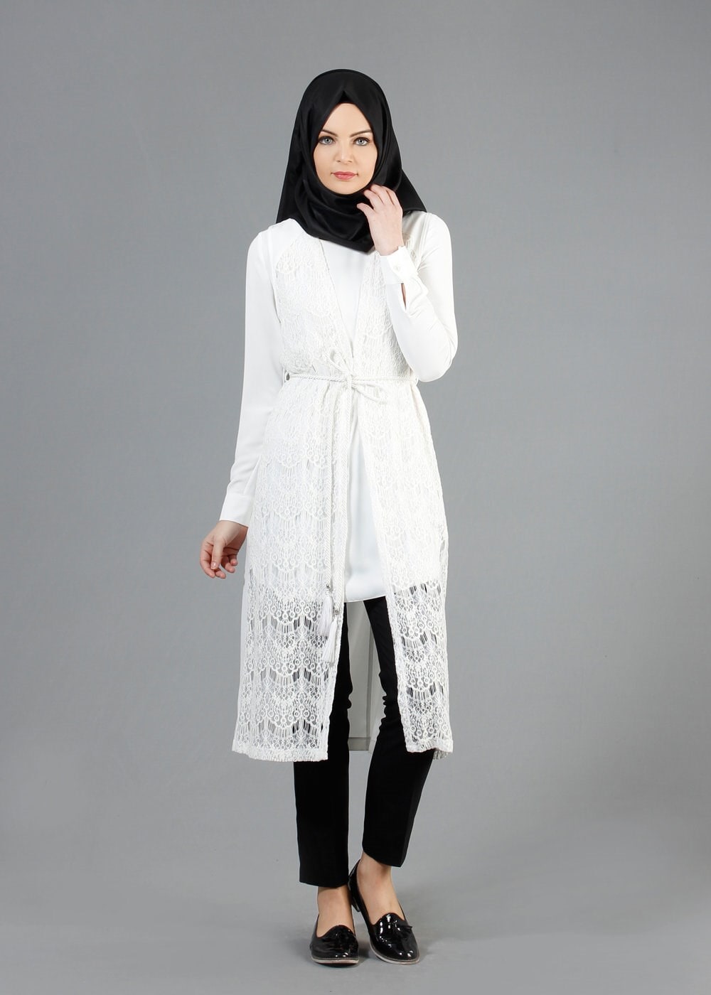 Tesettür giyim BEYAZ 4644 İndila Tesettür Yelek
