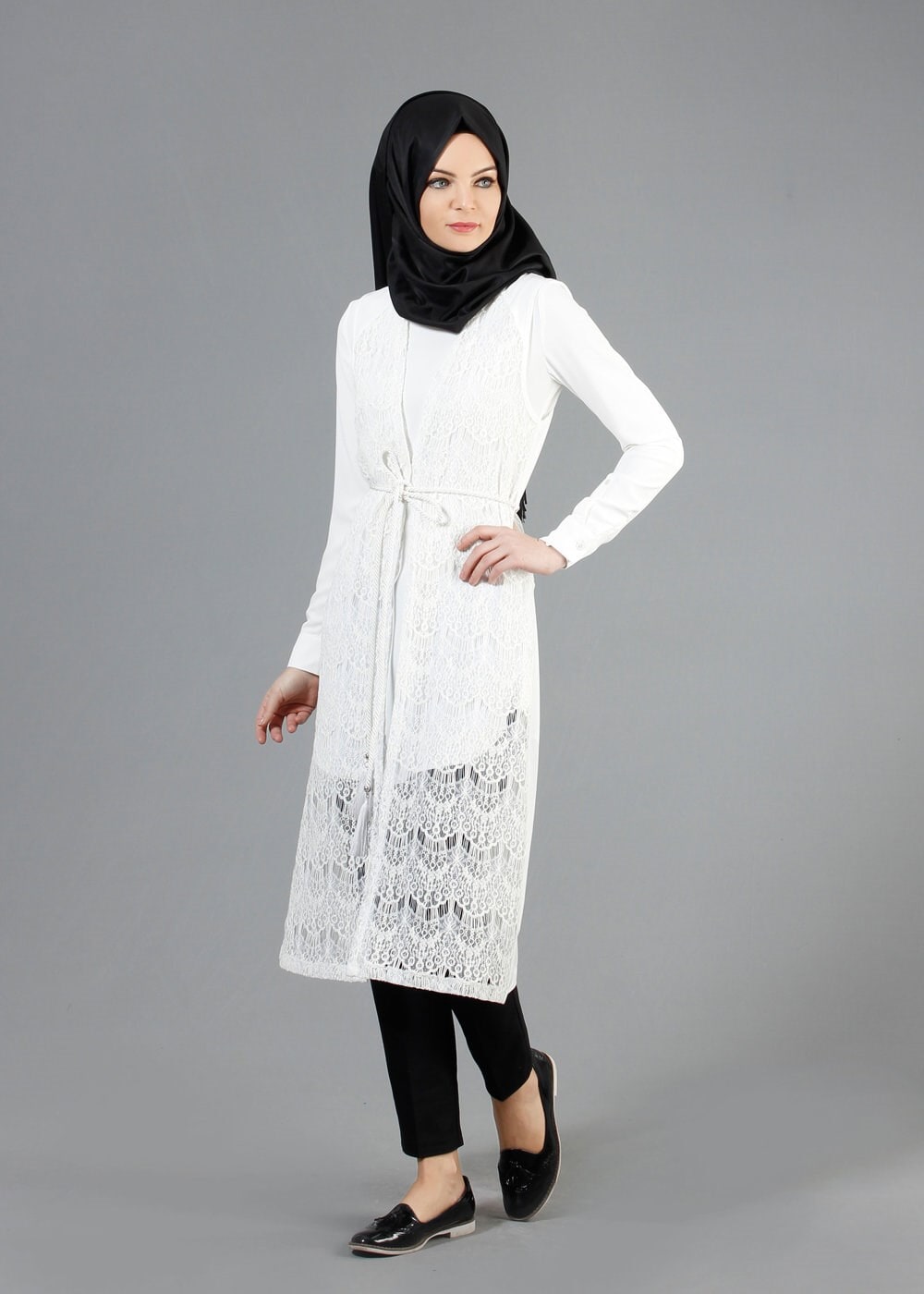 Tesettür giyim BEYAZ 4644 İndila Tesettür Yelek