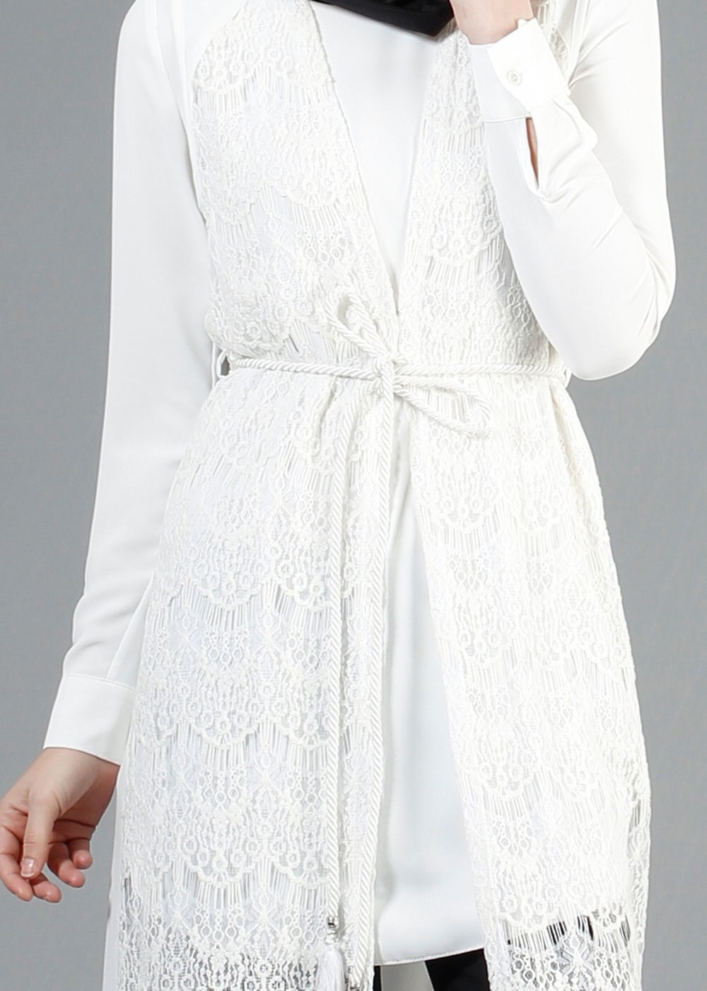 Tesettür giyim BEYAZ 4644 İndila Tesettür Yelek