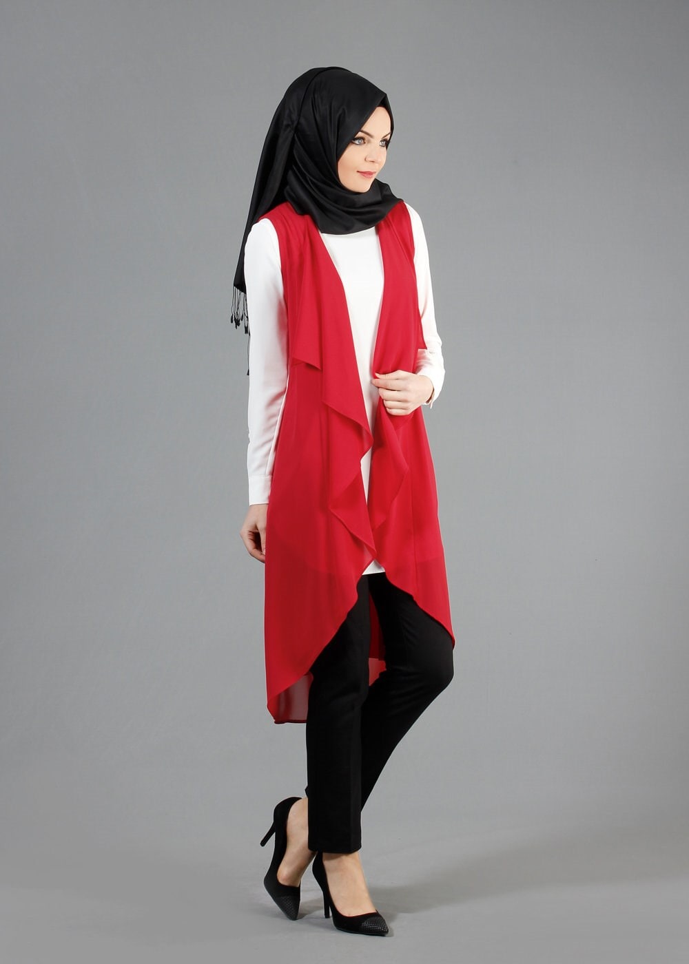 Tesettür giyim KIRMIZI 4645 SemiramisTesettür Yelek