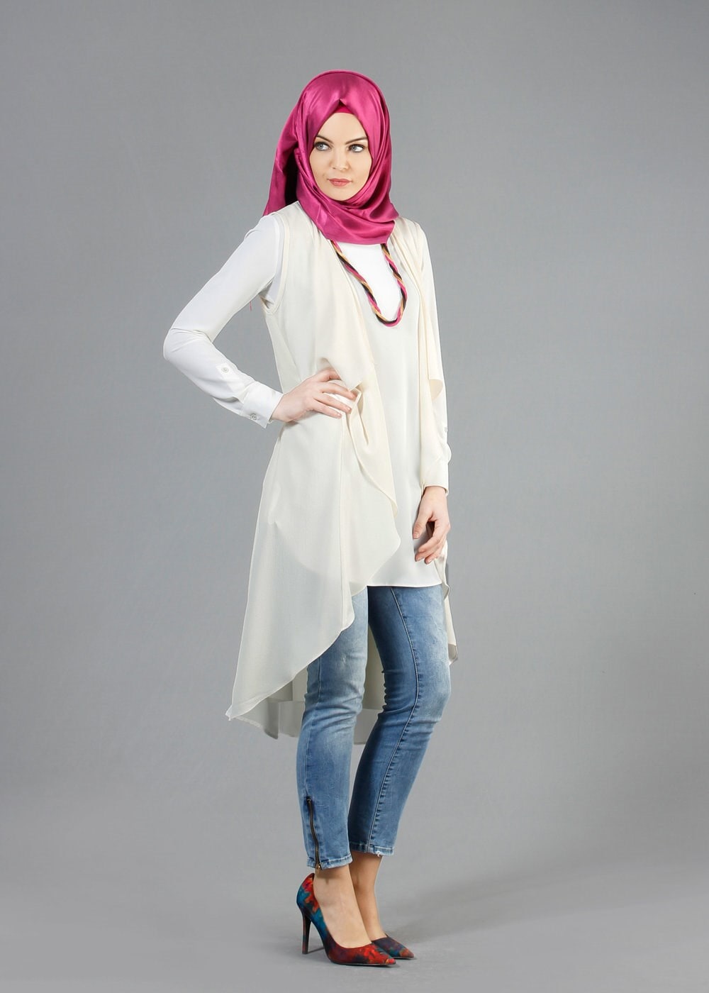 Tesettür giyim BEYAZ 4645 SemiramisTesettür Yelek