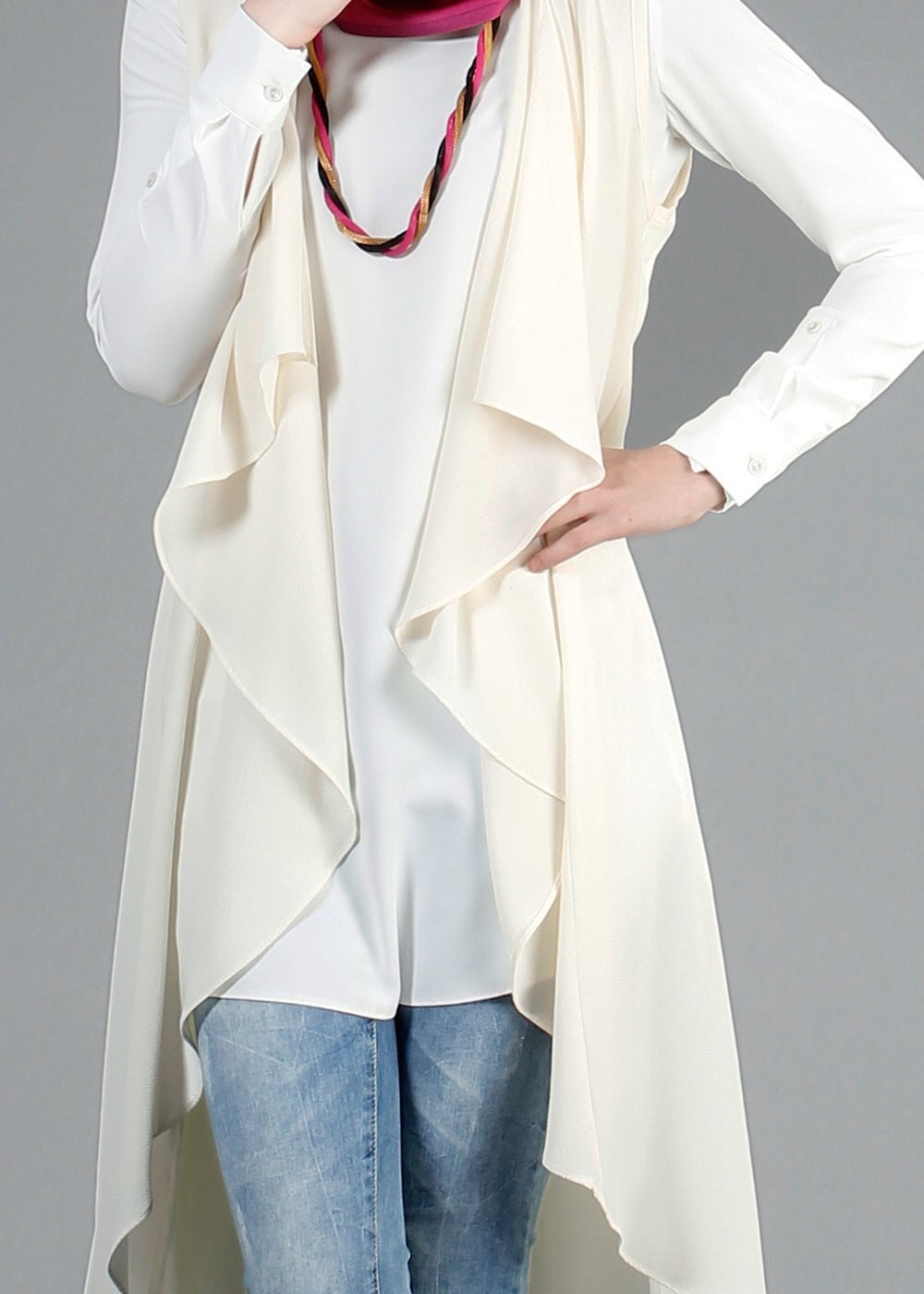 Tesettür giyim BEYAZ 4645 SemiramisTesettür Yelek