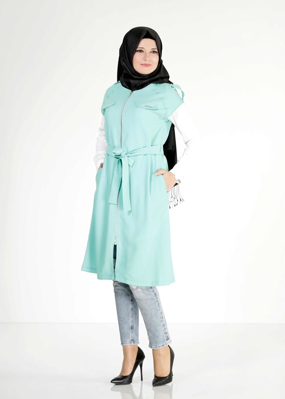 Tesettür giyim YEŞİL 4661 Nazenin Tesettür Yelek