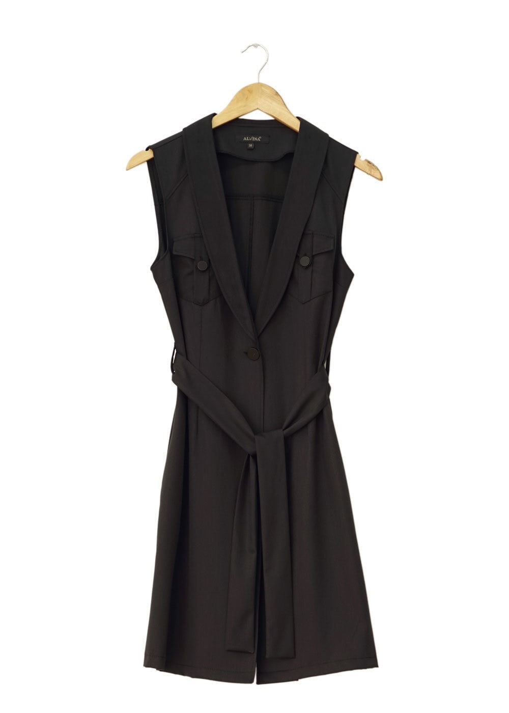 Tesettür giyim SİYAH CEP DETAYLI KUŞAKLI YELEK 4684 