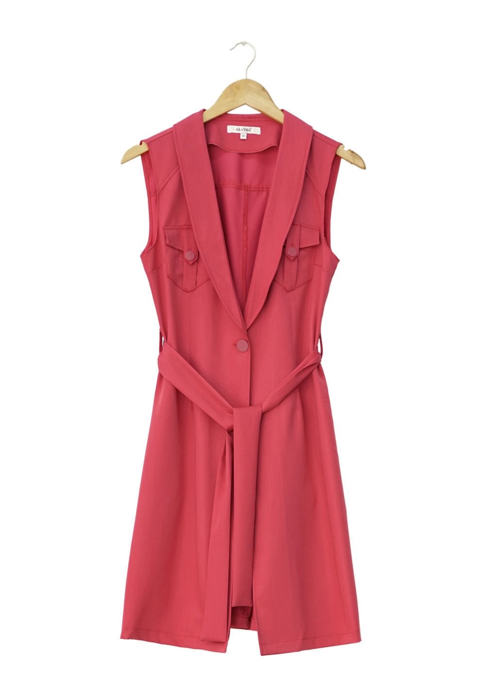 Tesettür giyim KIRMIZI CEP DETAYLI KUŞAKLI YELEK 4684 