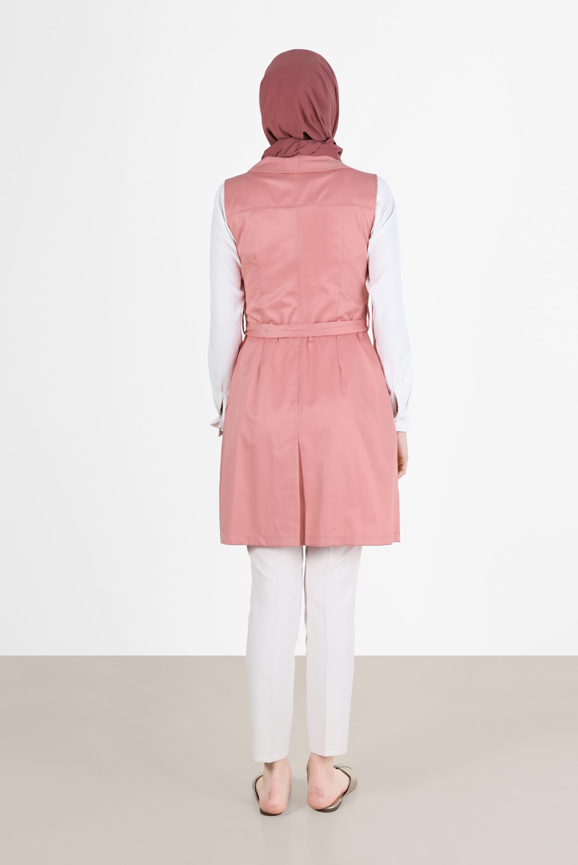 Tesettür giyim TURUNCU CEP DETAYLI KUŞAKLI YELEK 4684 