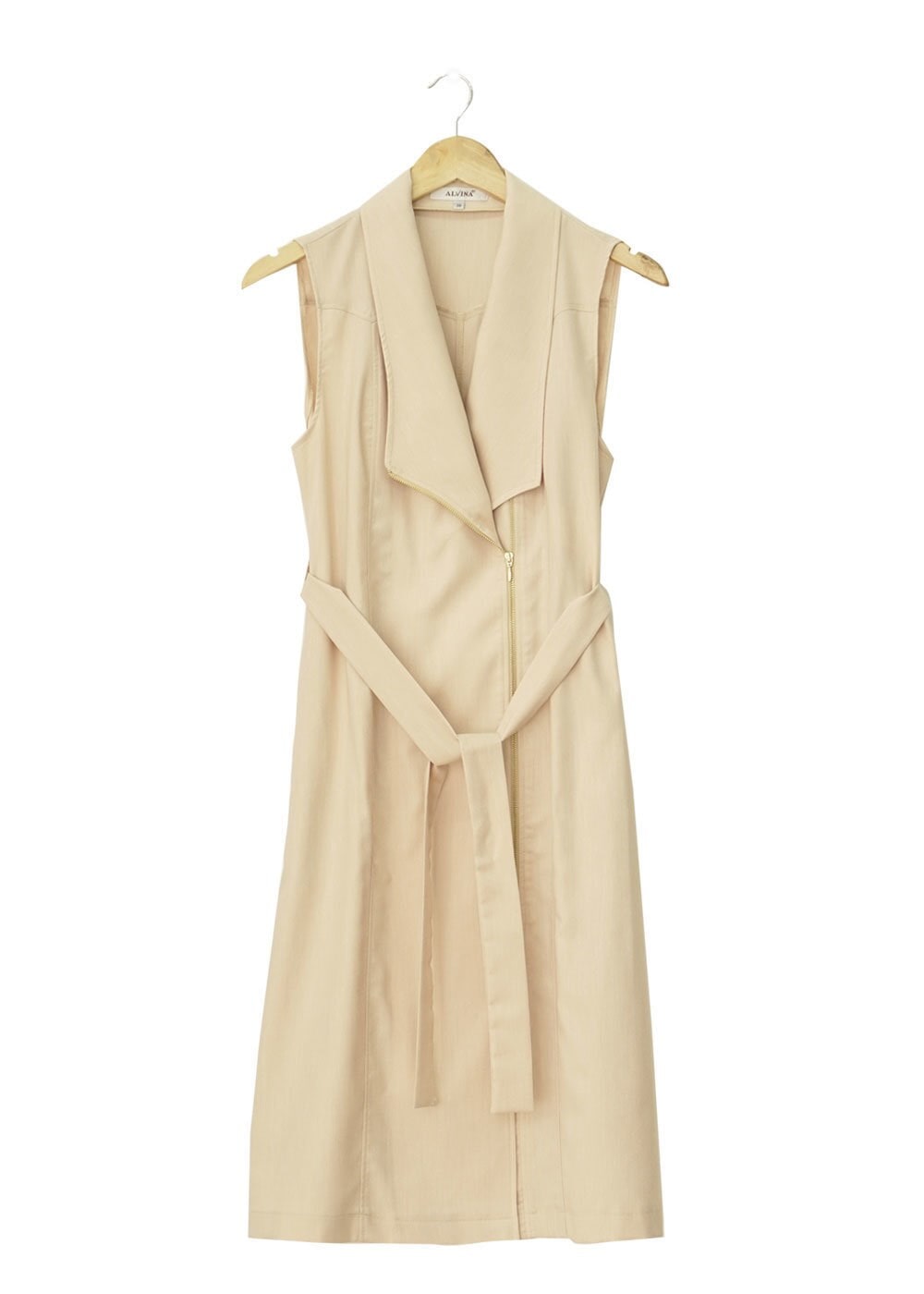 Tesettür giyim BEJ BELİ KUŞAKLI KRUVAZE YAKA FERMUARLI YELEK 4685 