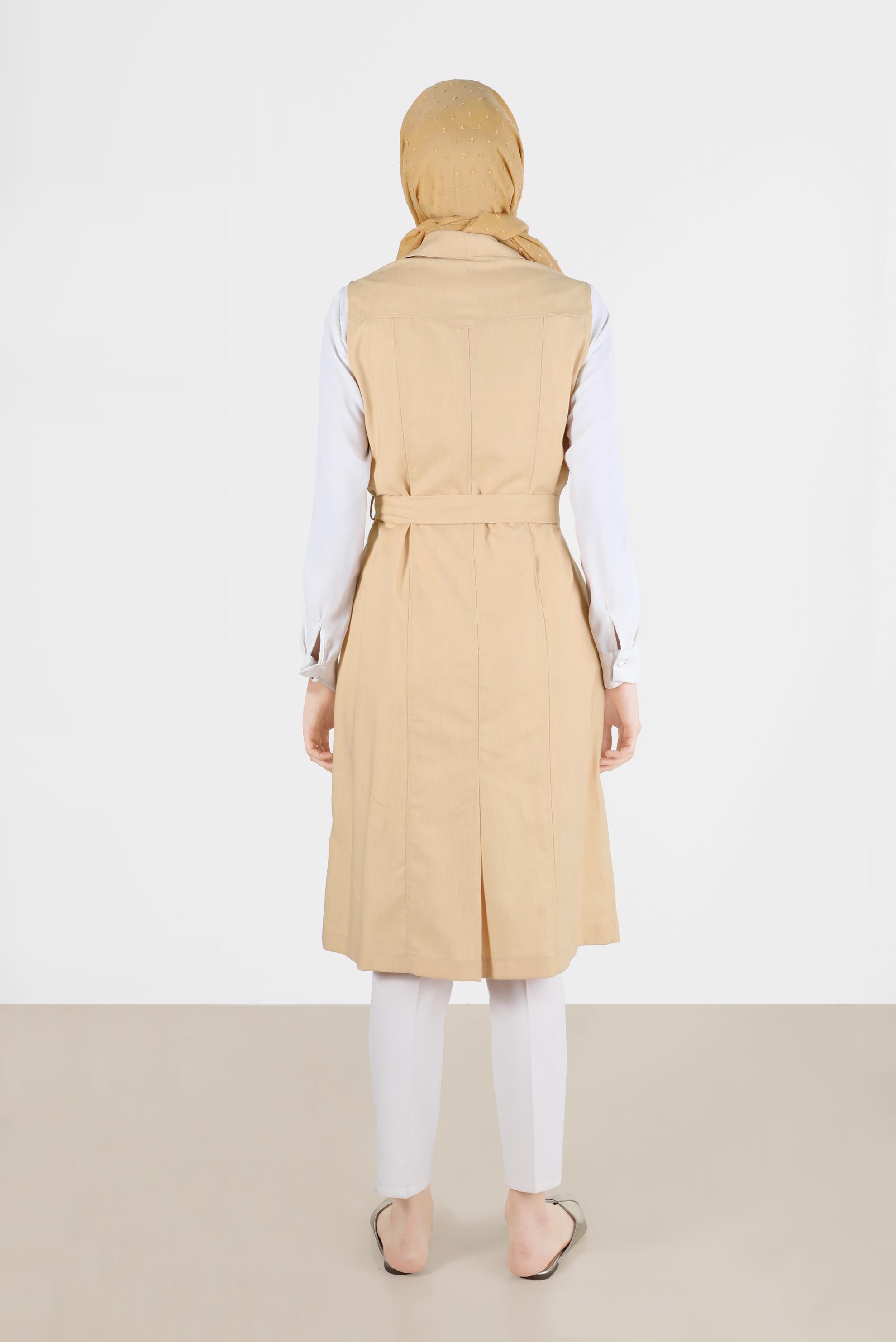 Tesettür giyim ALTIN BELİ KUŞAKLI KRUVAZE YAKA FERMUARLI YELEK 4685 