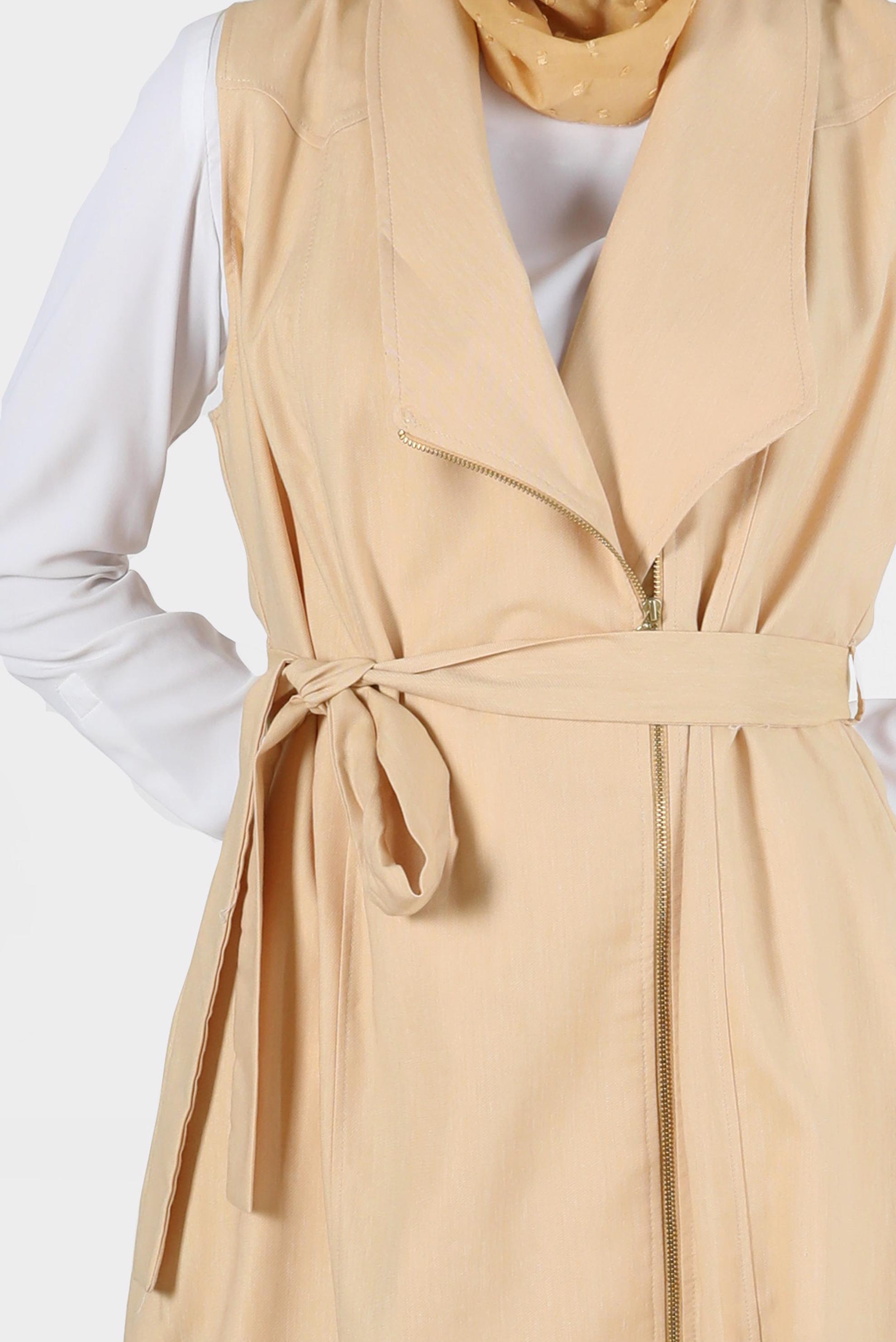 Tesettür giyim ALTIN BELİ KUŞAKLI KRUVAZE YAKA FERMUARLI YELEK 4685 