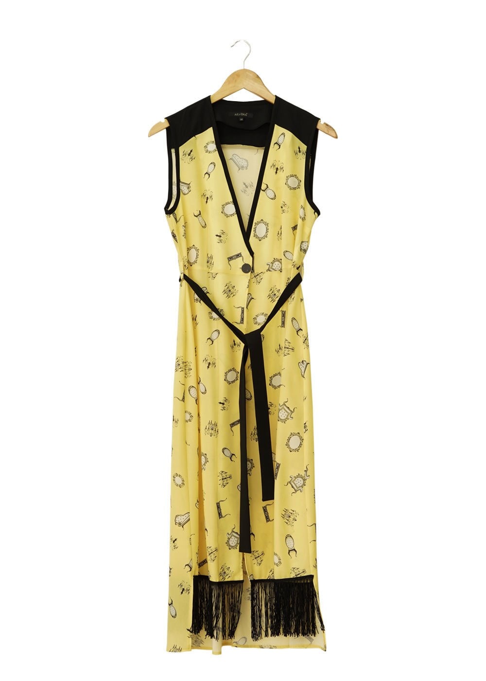 Tesettür giyim SARI DESENLİ PÜSKÜL DETAYLI YELEK 4695