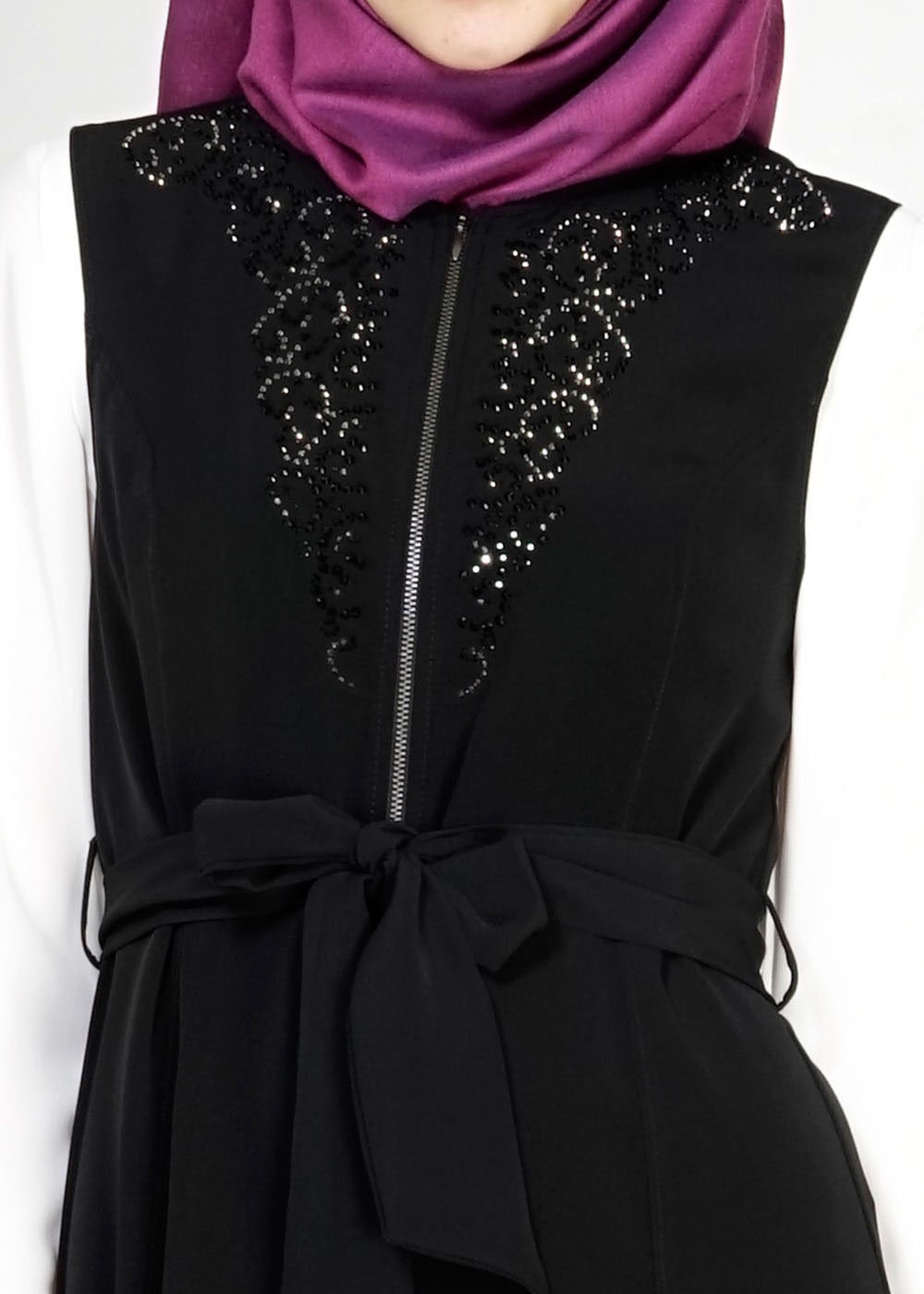 Tesettür giyim SİYAH FERMUAR DETAYLI TAŞLI YELEK 4737