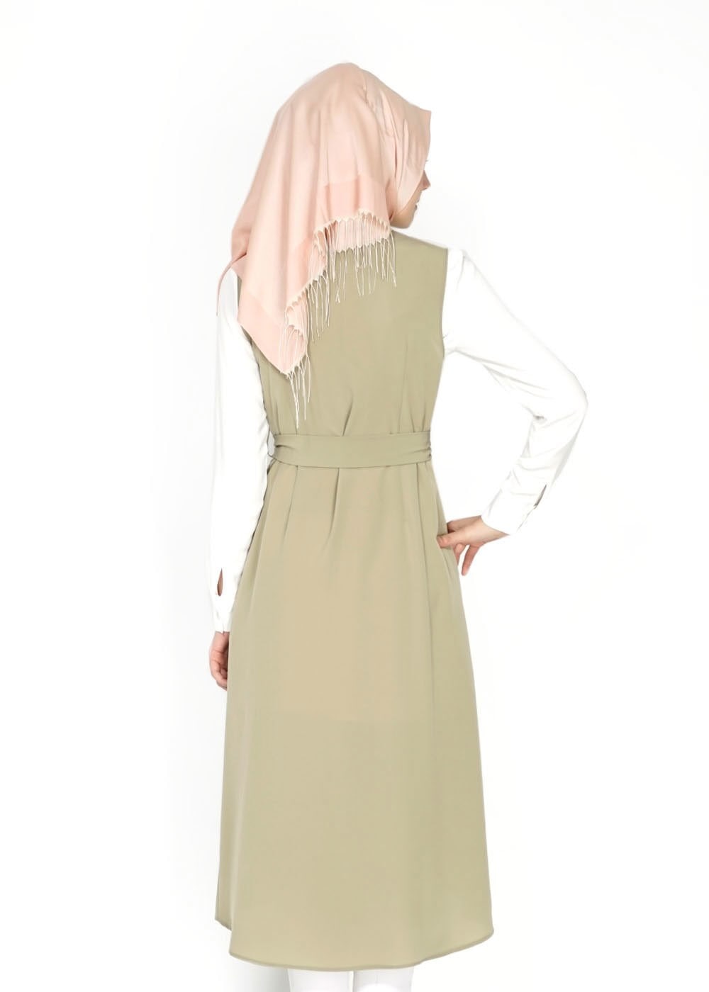 Tesettür giyim HAKİ FERMUAR DETAYLI TAŞLI YELEK 4737