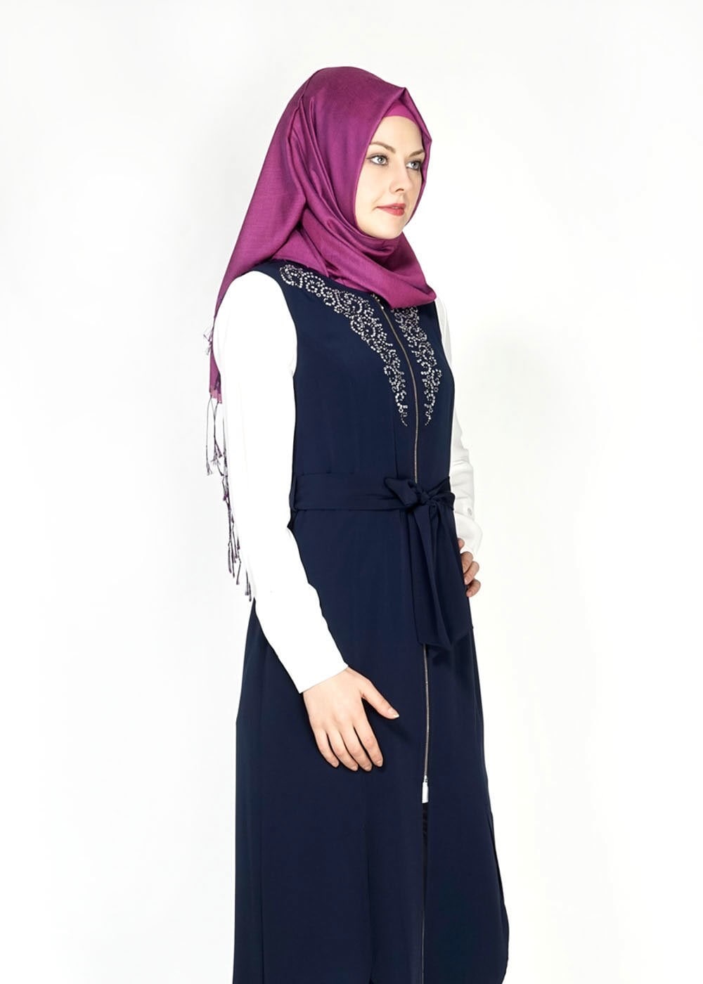 Tesettür giyim LACİVERT FERMUAR DETAYLI TAŞLI YELEK 4737