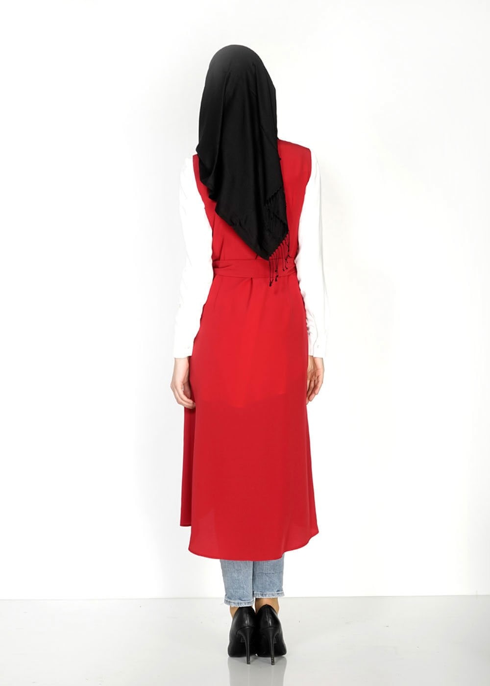 Tesettür giyim BORDO FERMUAR DETAYLI TAŞLI YELEK 4737