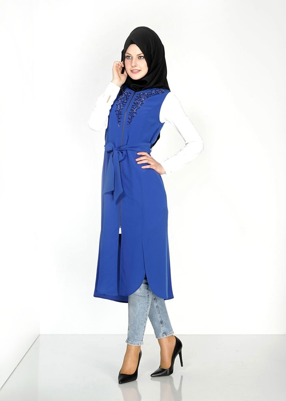 Tesettür giyim LACİVERT FERMUAR DETAYLI TAŞLI YELEK 4737