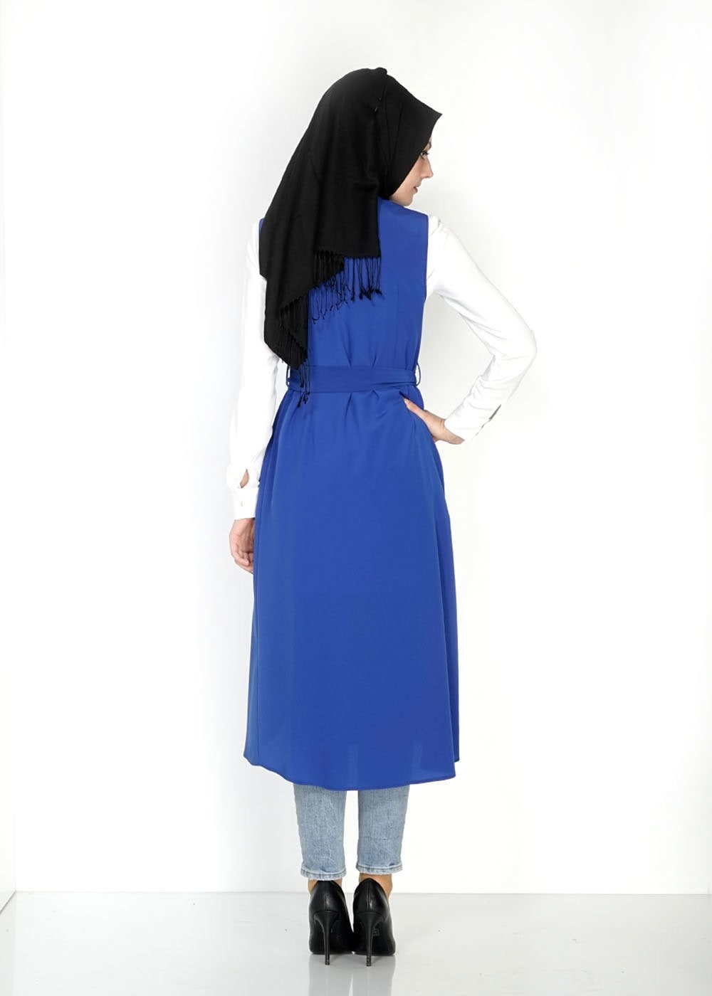 Tesettür giyim LACİVERT FERMUAR DETAYLI TAŞLI YELEK 4737