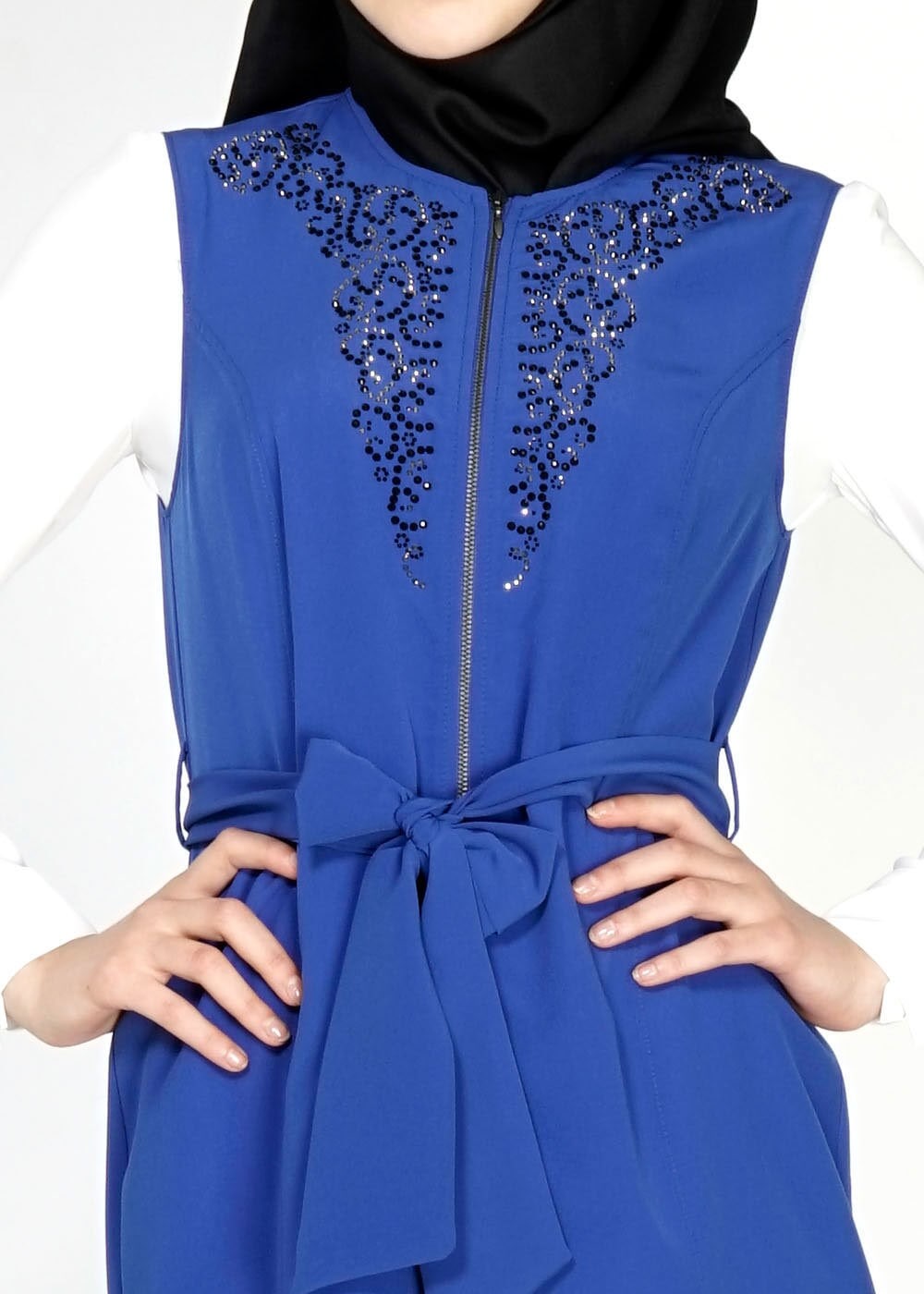 Tesettür giyim LACİVERT FERMUAR DETAYLI TAŞLI YELEK 4737