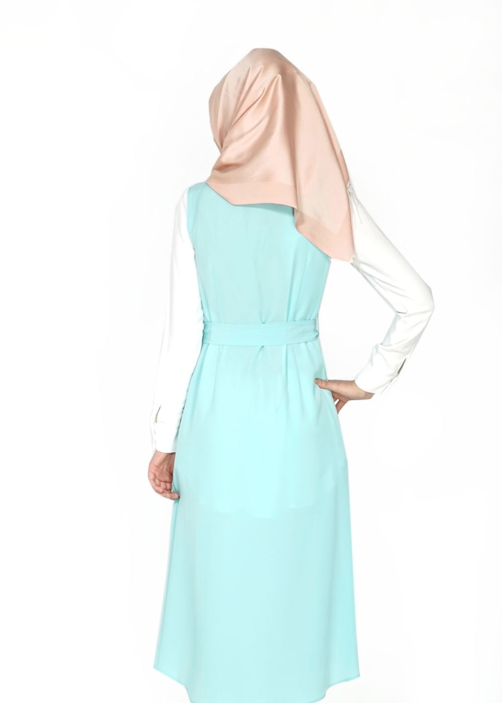 Tesettür giyim YEŞİL FERMUAR DETAYLI TAŞLI YELEK 4737