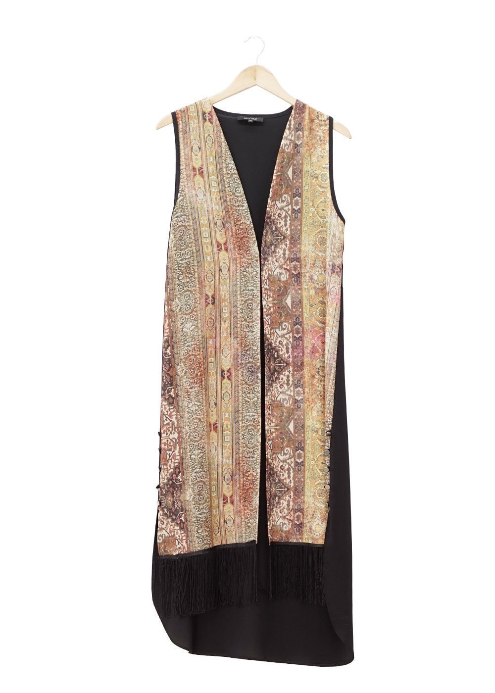 Tesettür giyim SARI ETNİK DESENLİ PÜSKÜL DETAYLI YELEK 4764