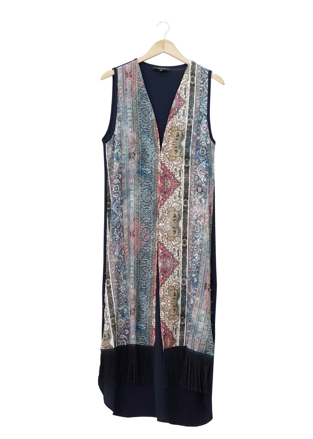 Tesettür giyim LACİVERT ETNİK DESENLİ PÜSKÜL DETAYLI YELEK 4764