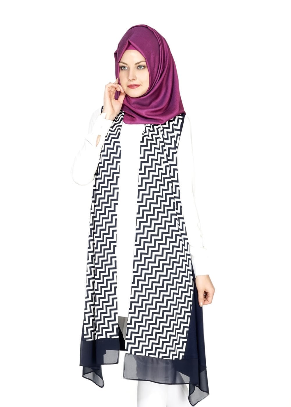 Tesettür giyim LACİVERT 4793 Örme Crep Tesettür Yelek