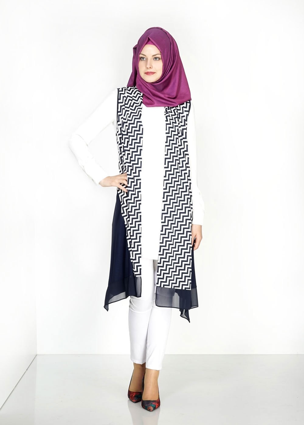 Tesettür giyim LACİVERT 4793 Örme Crep Tesettür Yelek