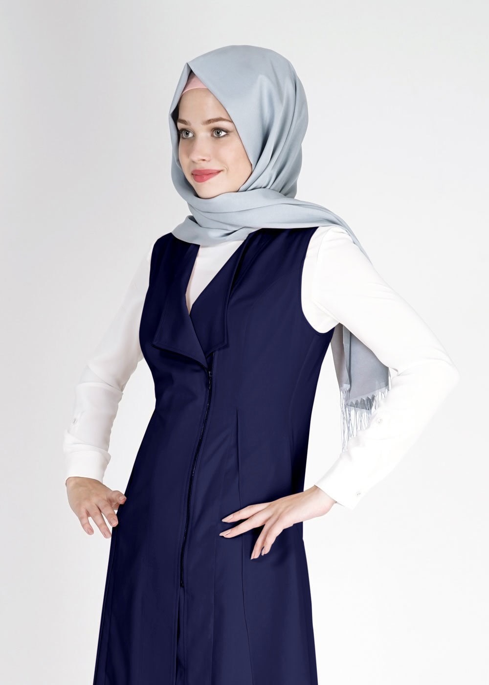 Tesettür giyim LACİVERT ASİMETRİK KESİM FERMUARLI YELEK 4794