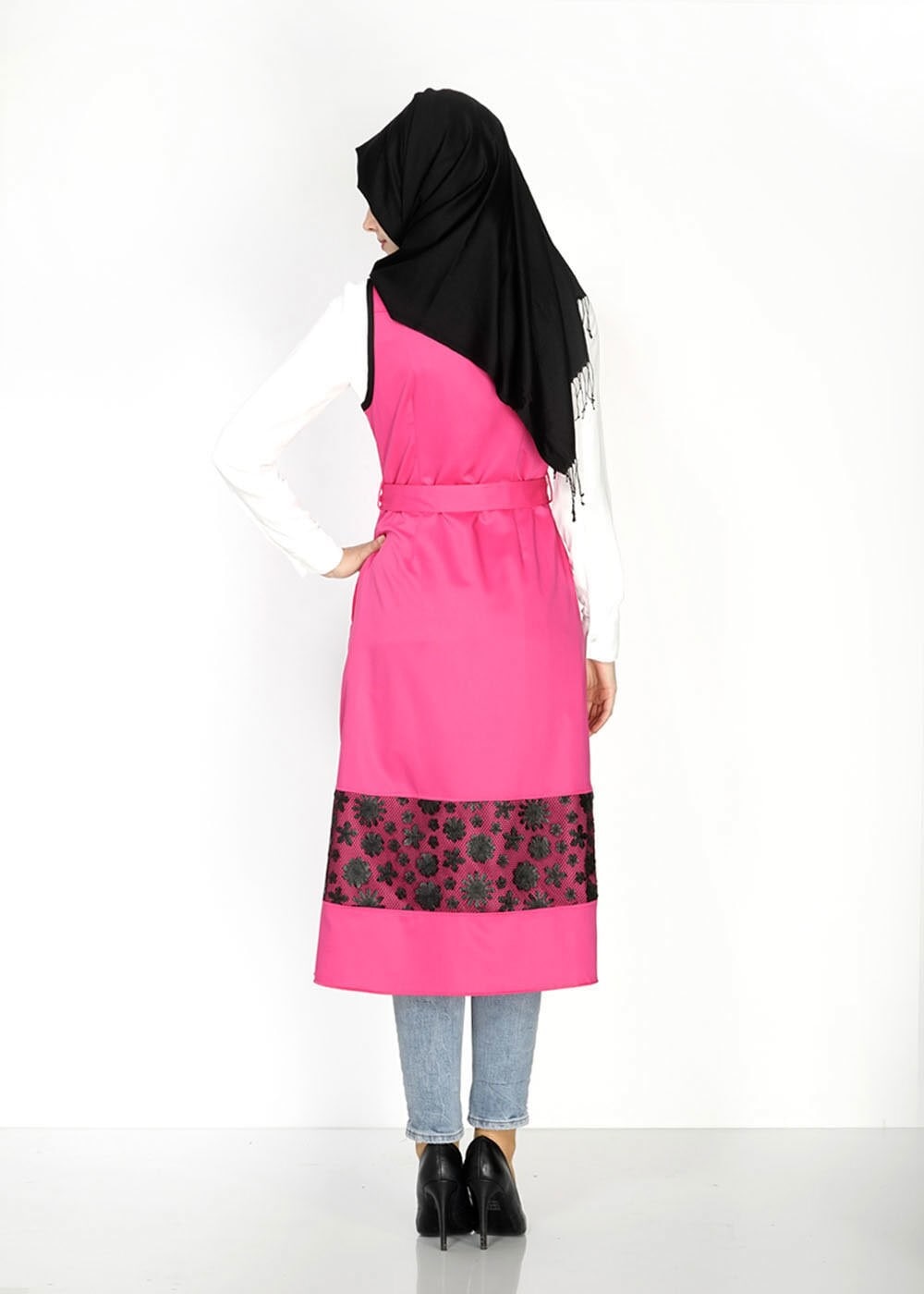Tesettür giyim FUŞYA ÇİÇEK DESENLİ FERMUARLI YELEK 4795