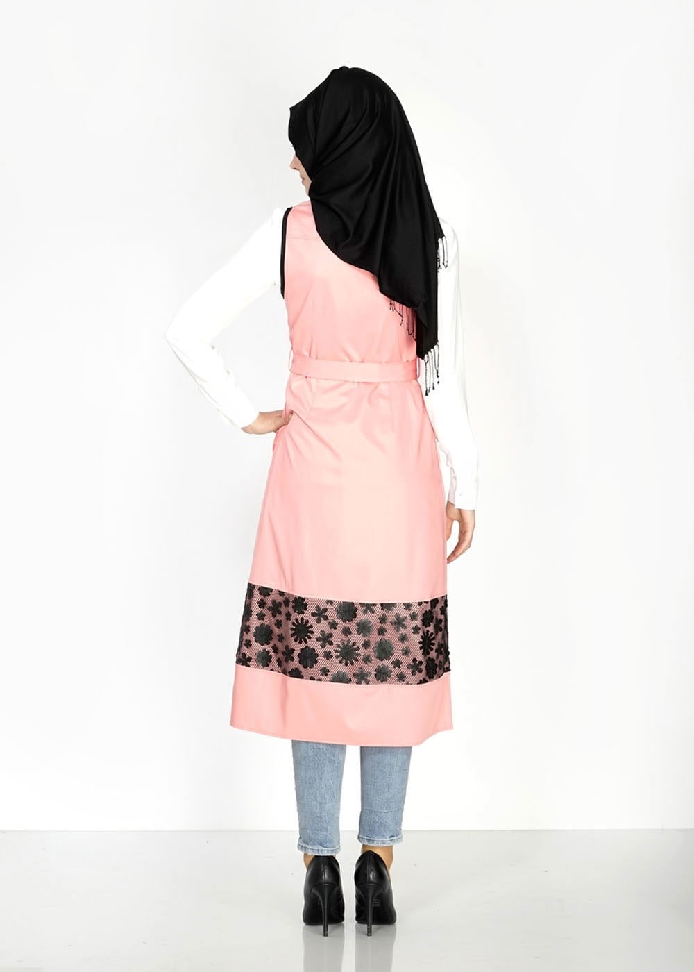 Tesettür giyim PUDRA ÇİÇEK DESENLİ FERMUARLI YELEK 4795