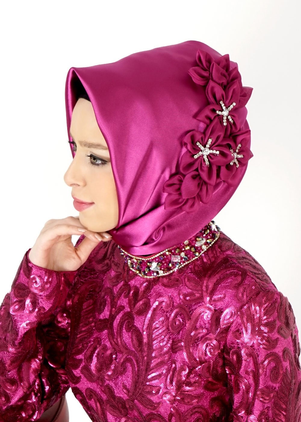 Tesettür giyim FUŞYA ALVİNA TAŞ İŞLEMELİ HAZIR EŞARP 106001