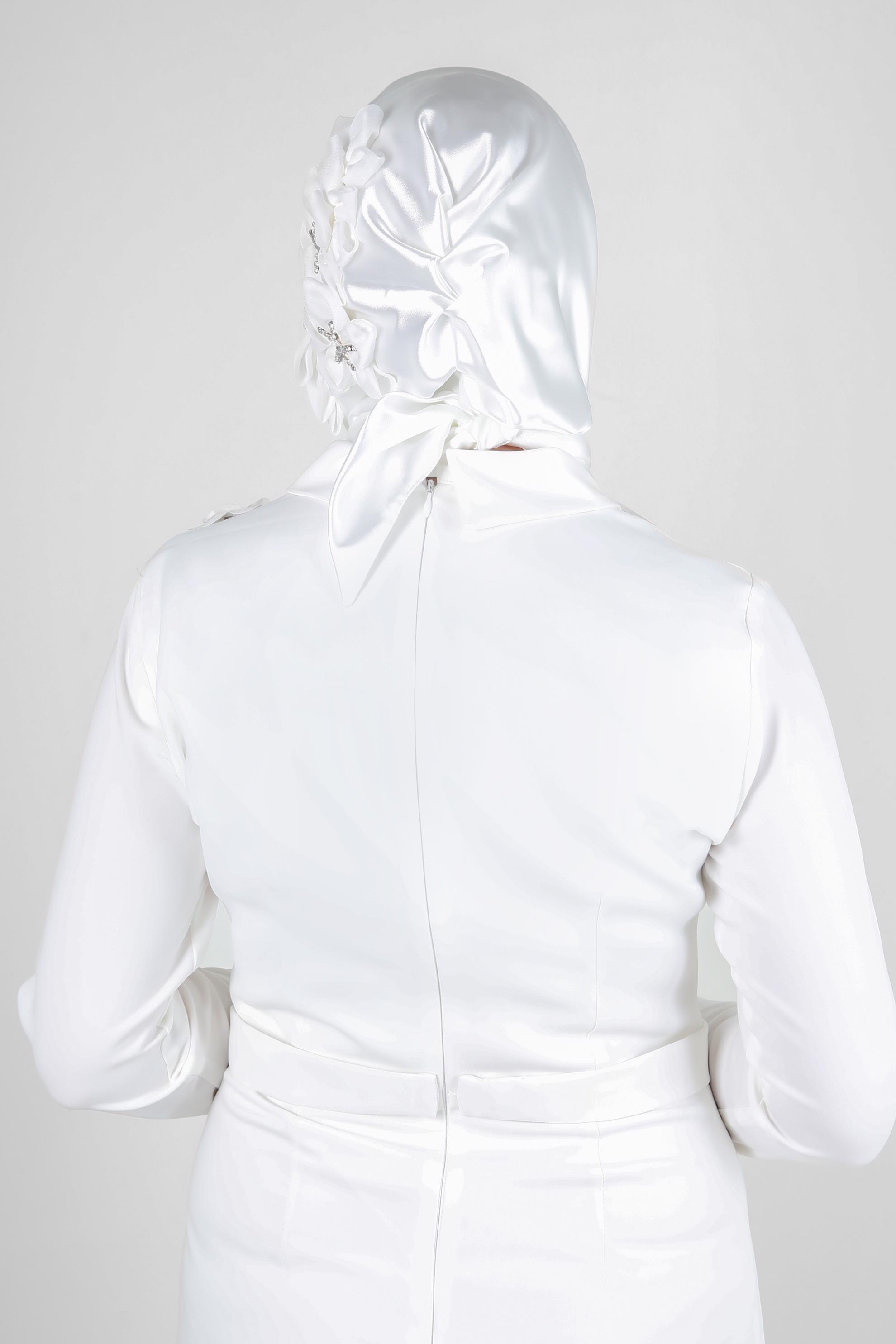 Tesettür giyim BEYAZ ALVİNA TAŞ İŞLEMELİ HAZIR EŞARP 106001