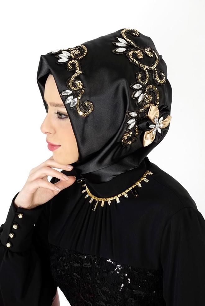 Vêtements hijab NOIR ÉCHARPE INSTANTANÉE À SEQUINS ALVINA 106021 - ALVİNA