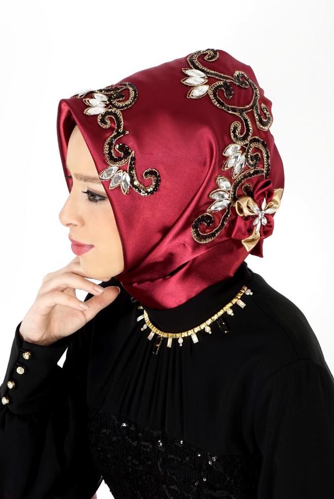 Vêtements hijab ROUGE BORDEAUX ÉCHARPE INSTANTANÉE À SEQUINS ALVINA 106021 - ALVİNA