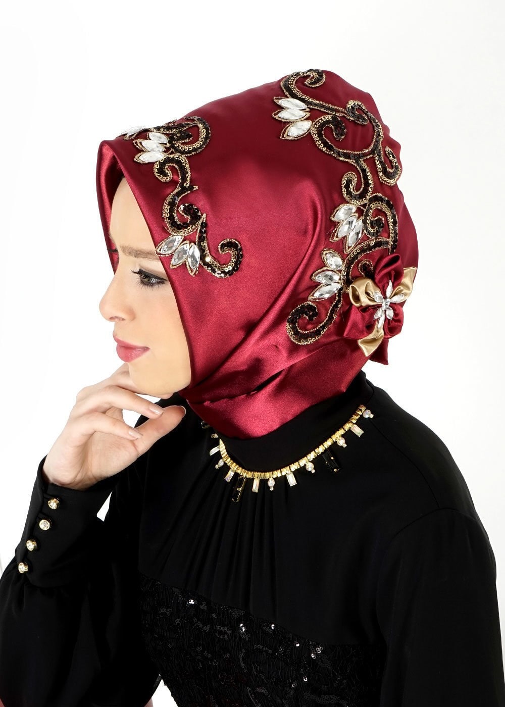 Hijab clothing CLARET RED ALVINA SEQUINED INSTANT SCARF 106021