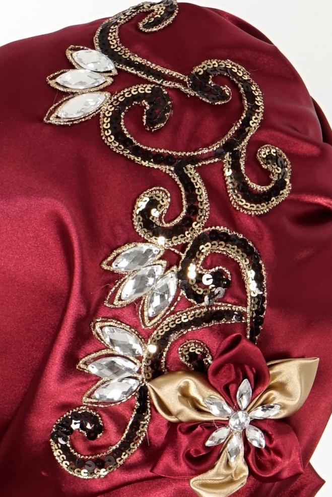 Vêtements hijab ROUGE BORDEAUX ÉCHARPE INSTANTANÉE À SEQUINS ALVINA 106021 - ALVİNA