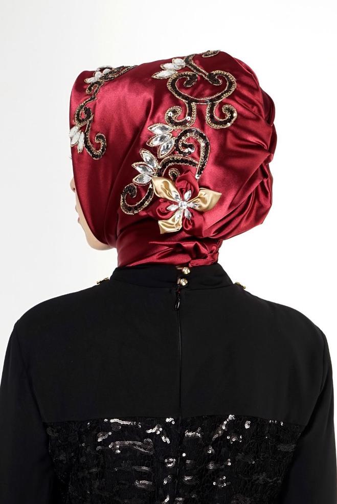 Vêtements hijab ROUGE BORDEAUX ÉCHARPE INSTANTANÉE À SEQUINS ALVINA 106021 - ALVİNA