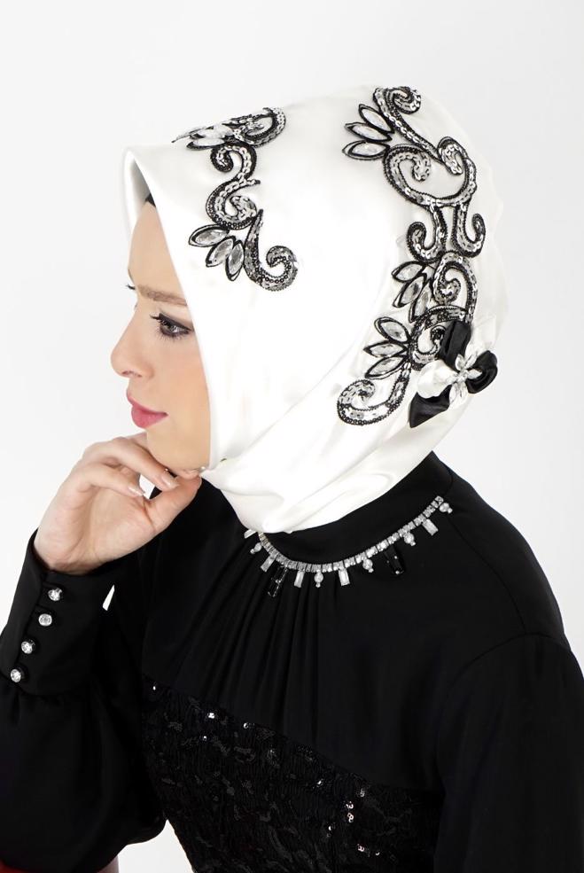 Vêtements hijab BLANC ÉCHARPE INSTANTANÉE À SEQUINS ALVINA 106021 - ALVİNA