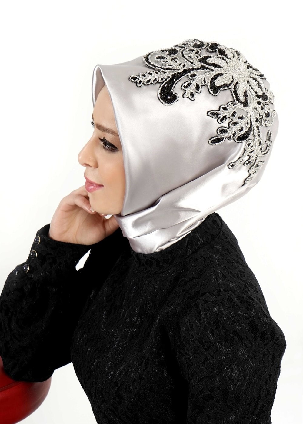 Vêtements hijab ARGENT ÉCHARPE INSTANTANÉE BRODÉE ALVINA 106030