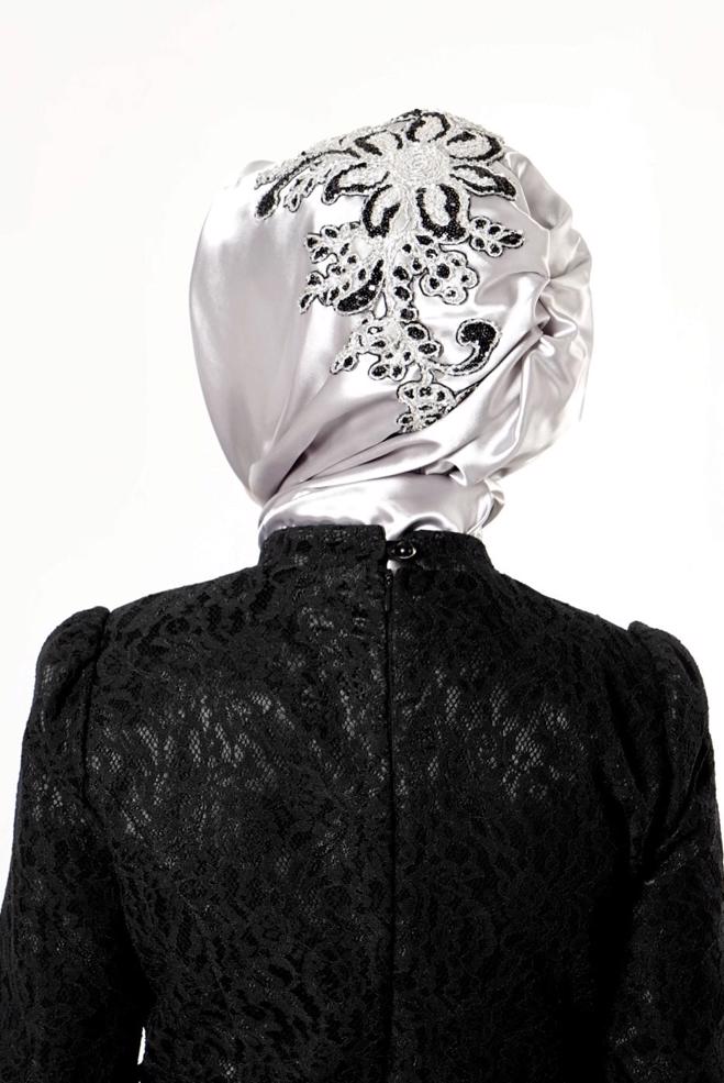 Vêtements hijab ARGENT ÉCHARPE INSTANTANÉE BRODÉE ALVINA 106030 - ALVİNA