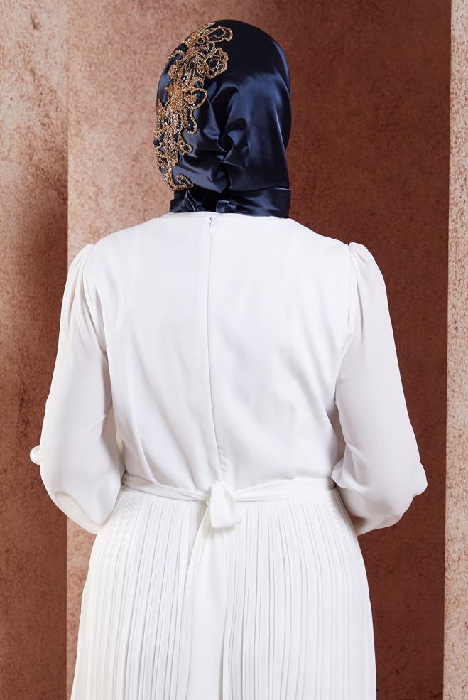 Vêtements hijab BLEU MARINE ÉCHARPE INSTANTANÉE BRODÉE ALVINA 106030 - ALVİNA