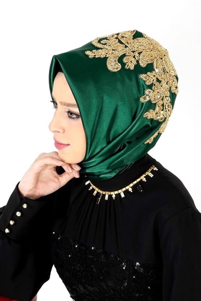 Vêtements hijab VERT ÉCHARPE INSTANTANÉE BRODÉE ALVINA 106030 - ALVİNA